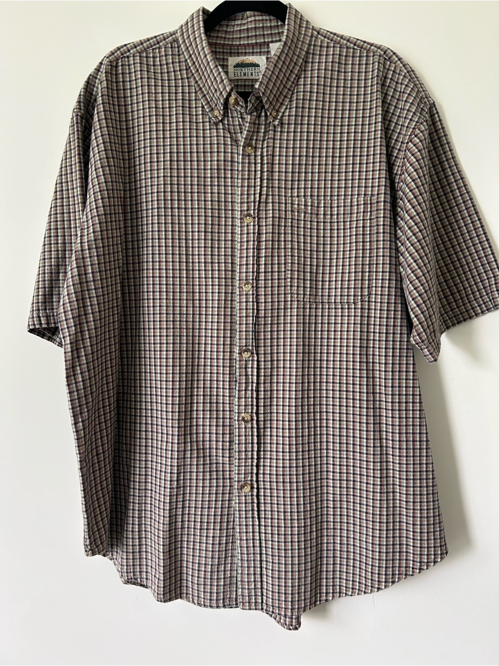 Vintage Northern Elements 100% Cotton Micro Plaid Short Sleeve Button Down Shirt